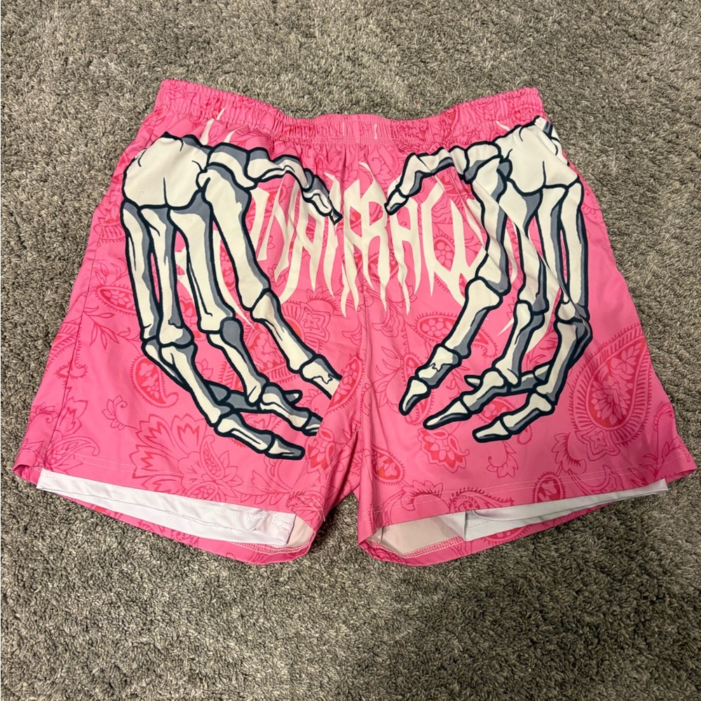Pink Skeleton Hand Graphic Shorts